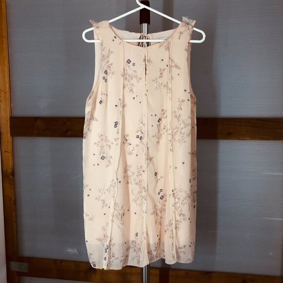 Gentle FAWN Peach Floral Sleeveless Sheer Lined Mini Dress Sz M - Picture 2 of 9